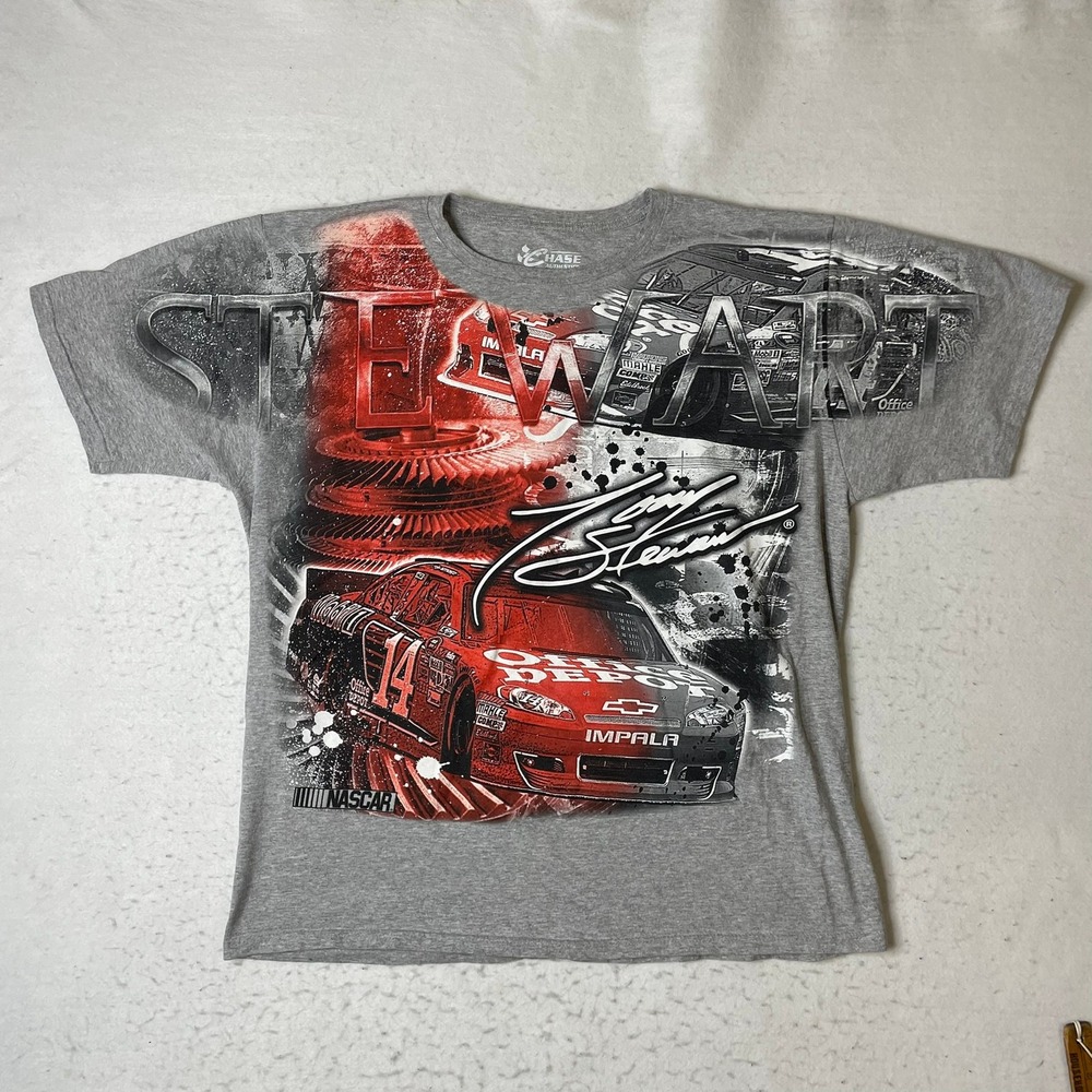 NASCAR Tony Stewart Chase Authentics T-Shirt Mens XL Gray‎ All Over Print Racing